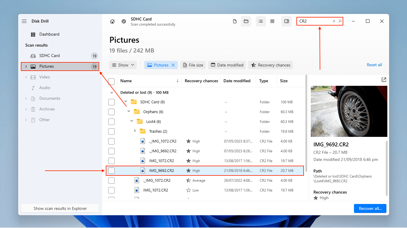 Preview window in Disk Drill for Windows