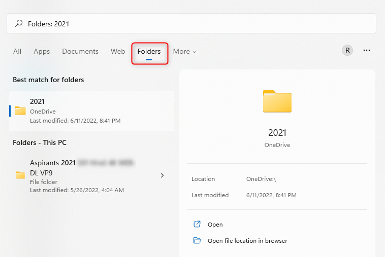 searching taskbar for a deleted folder