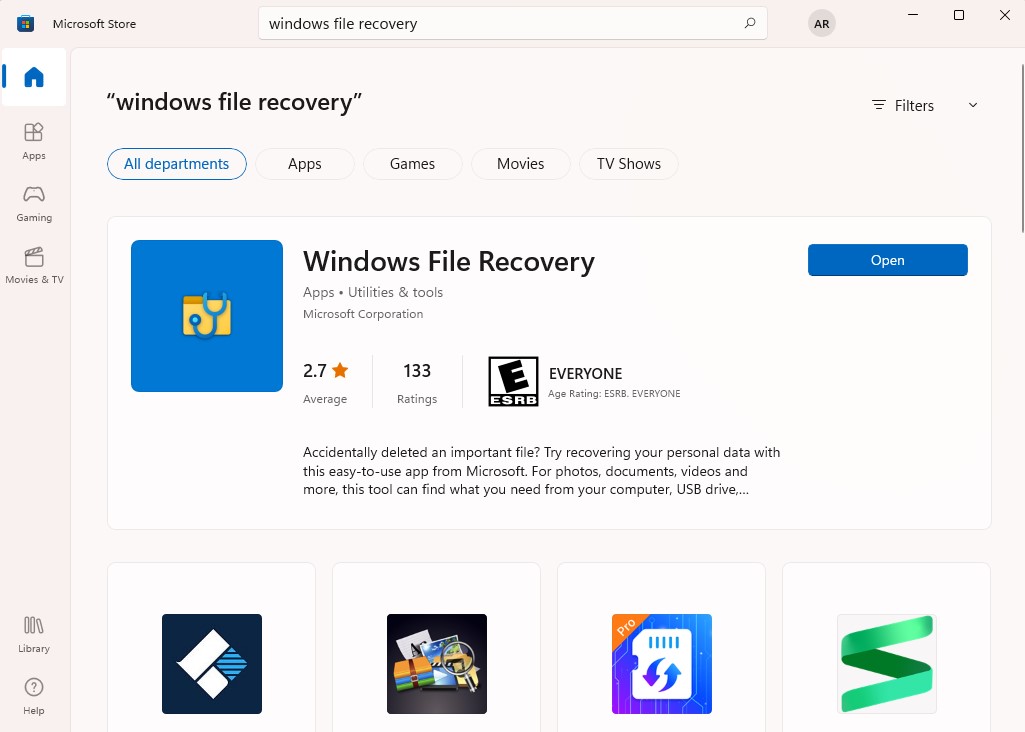 downloading windows file recovery