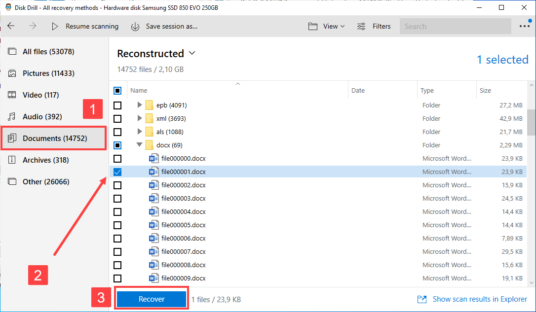 word documents recovery with disk drill