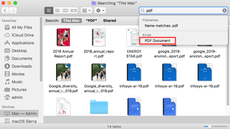 Find PDF files on Mac