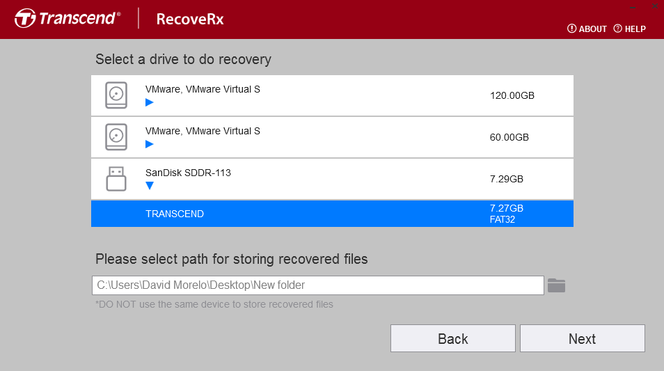 Select a drive for recovery