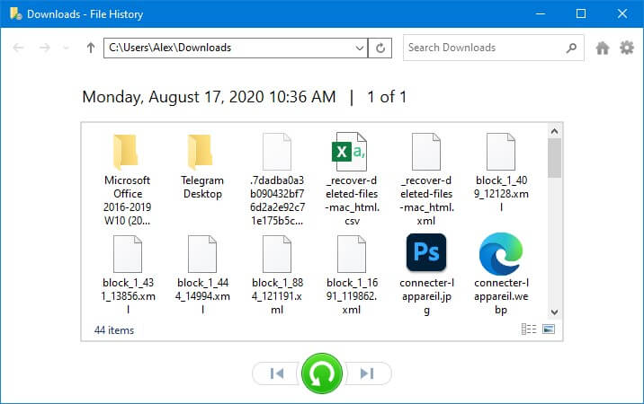 File history on Windows 10