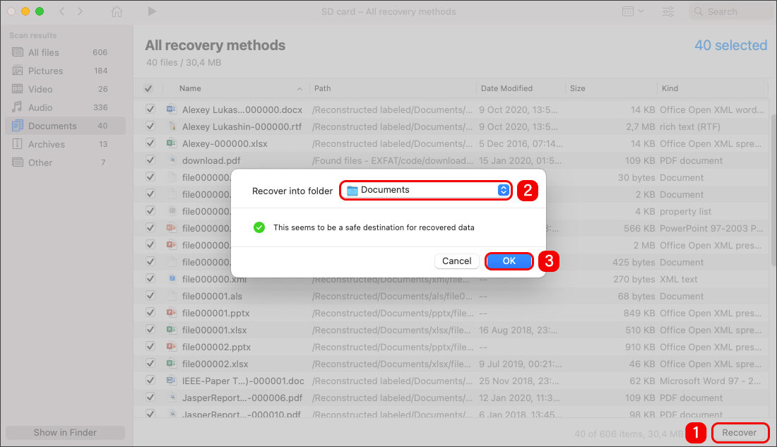 Select recovery destination on Mac