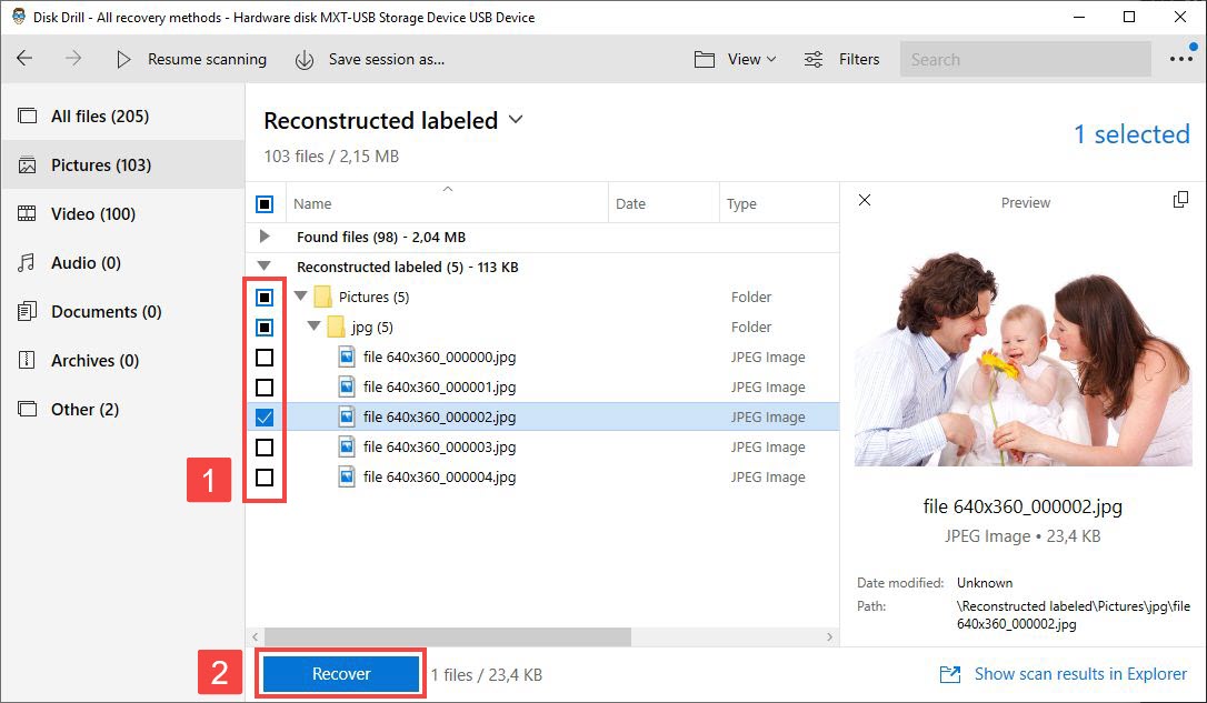 disk drill windows scan results preview selected - highlight