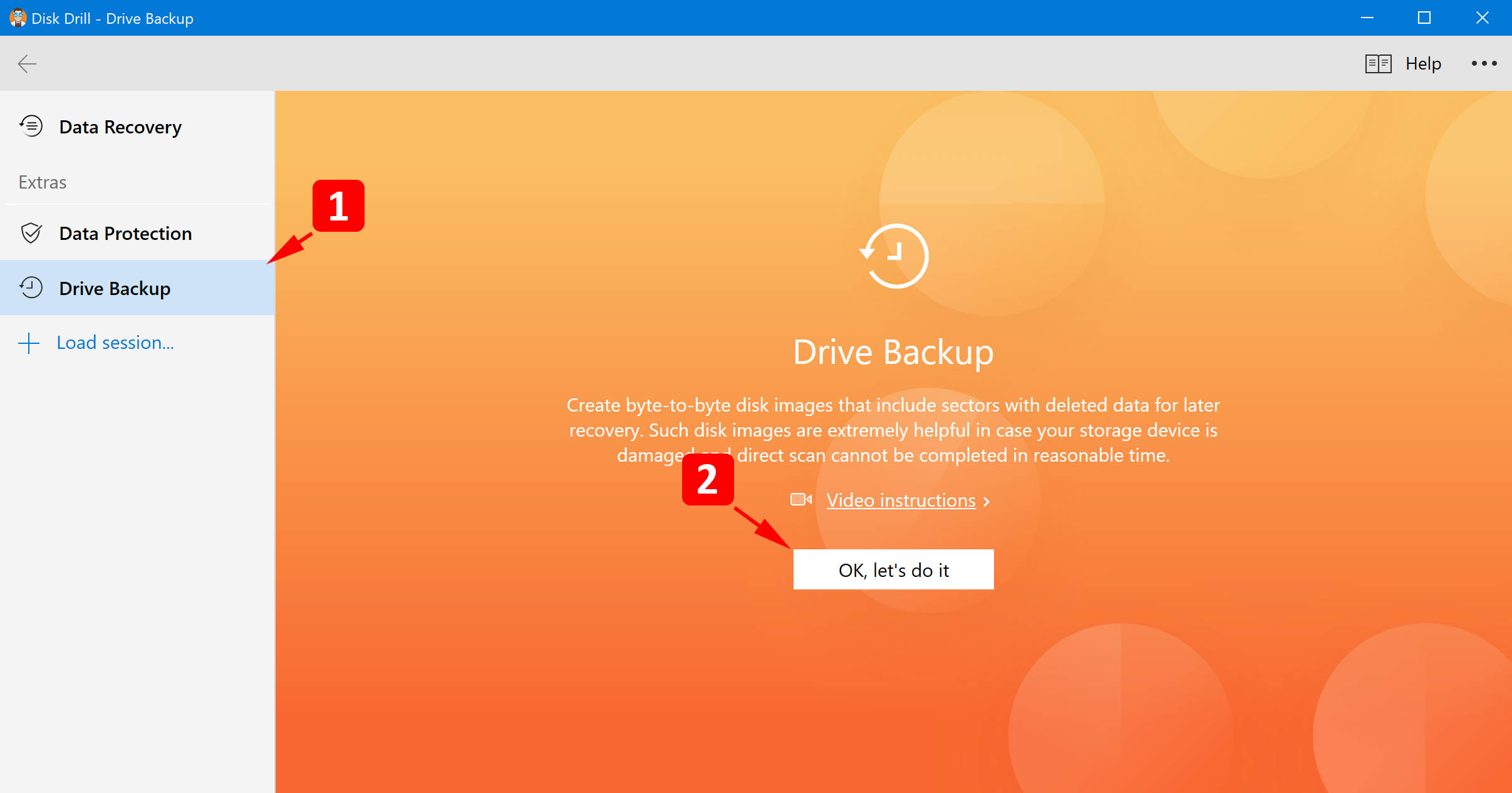 Accessing the drive backup screen
