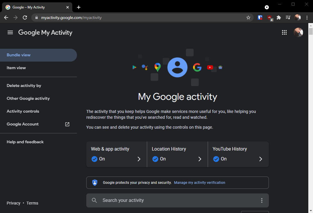 The Google My Activity interface.