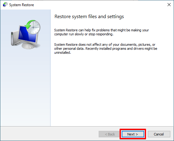 Skipping the system restore overview.