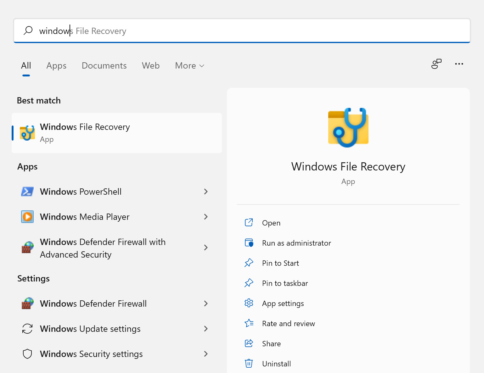 search Windows File Recovery and run