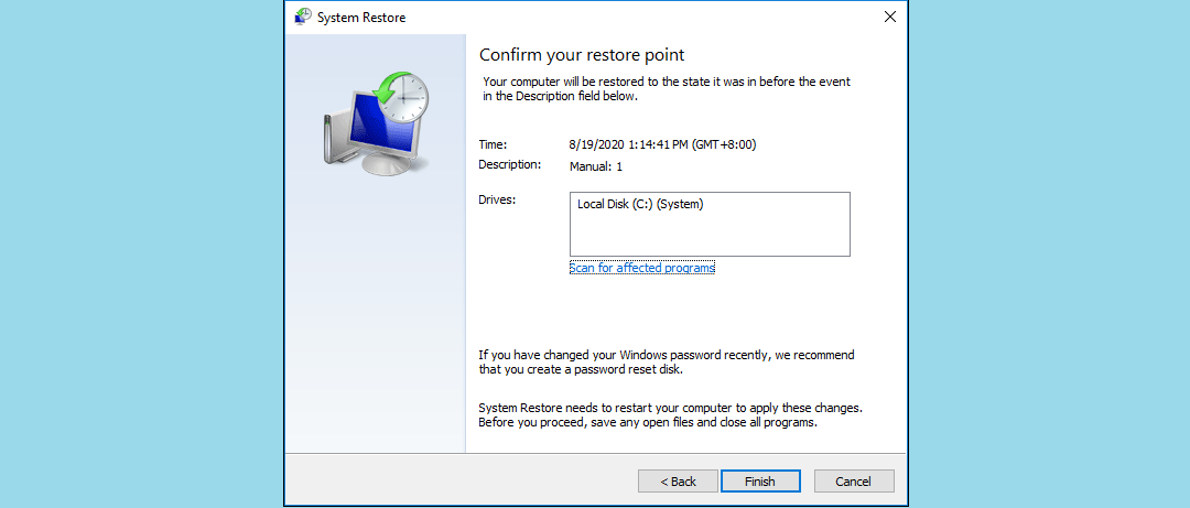 confirming restore point