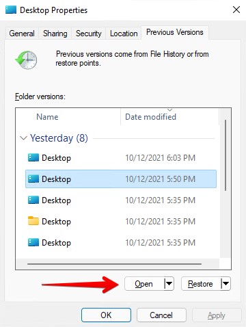 Opening a previous version of the folder.