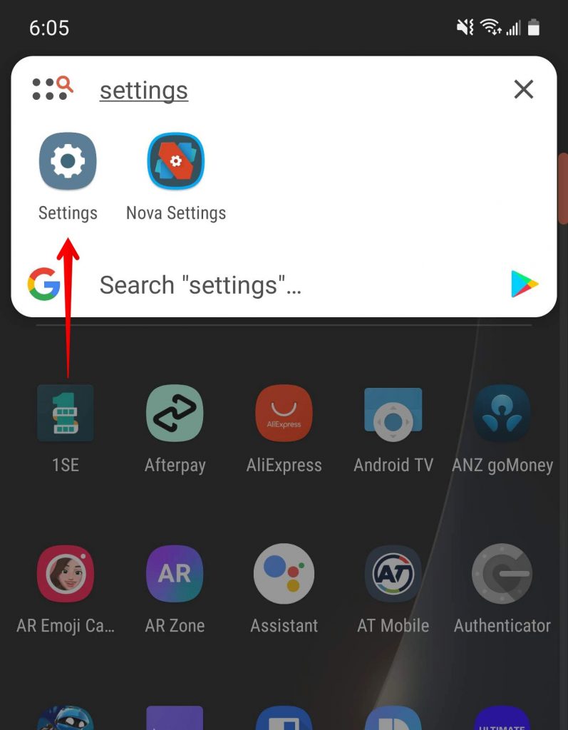 Opening Android settings.