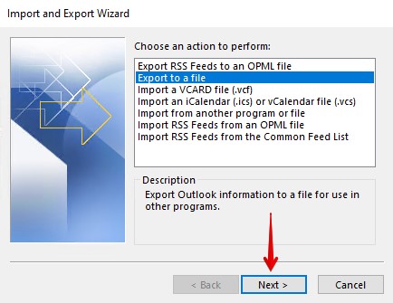 Choosing to export to file.