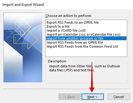 Choosing to import from a file.