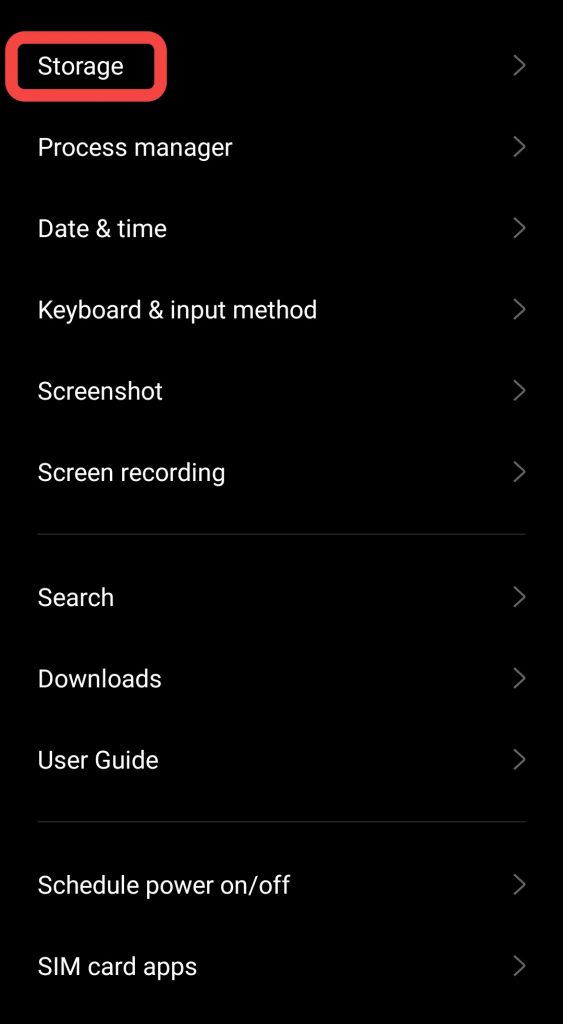 going to storage settings on your android phone