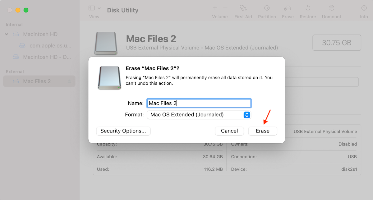 erase USB Drive via disk utility Mac