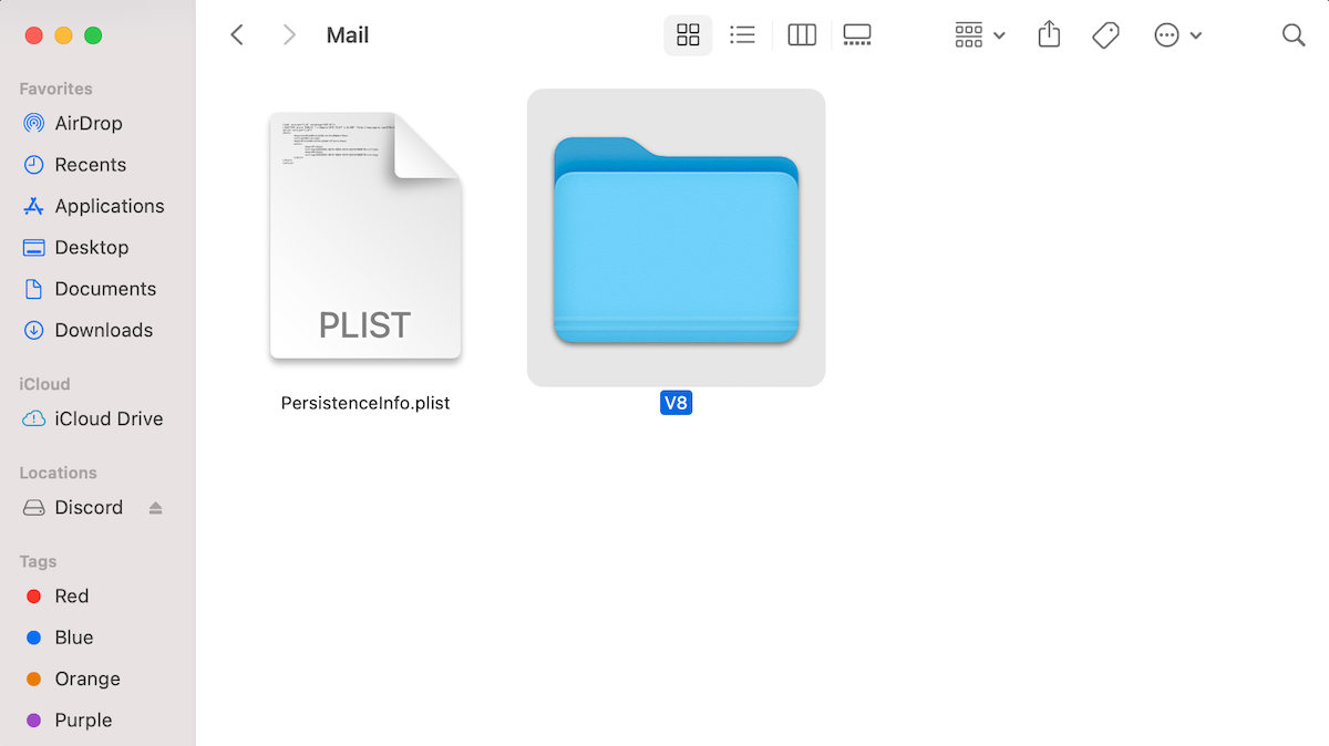v8 folder with email data on Mac