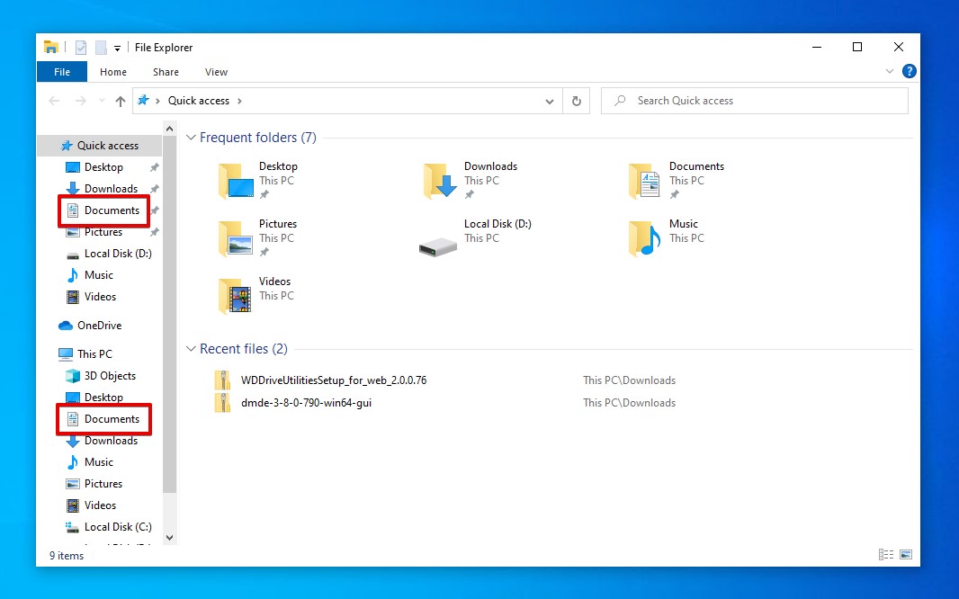 Documents links in File Explorer.