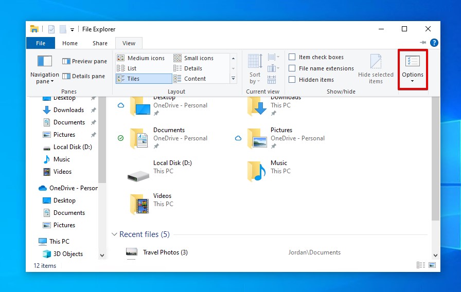 Opening File Explorer options.
