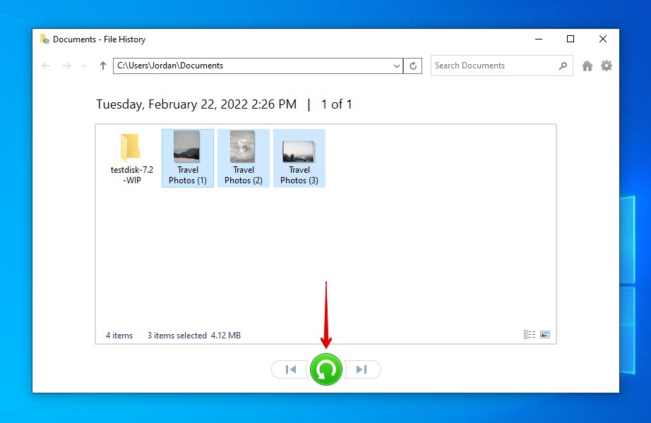 Restoring files from File History.