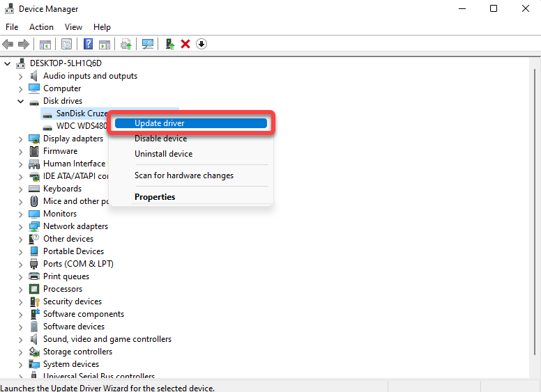 updating the driver from device manager