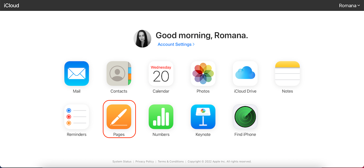 icloud pages section