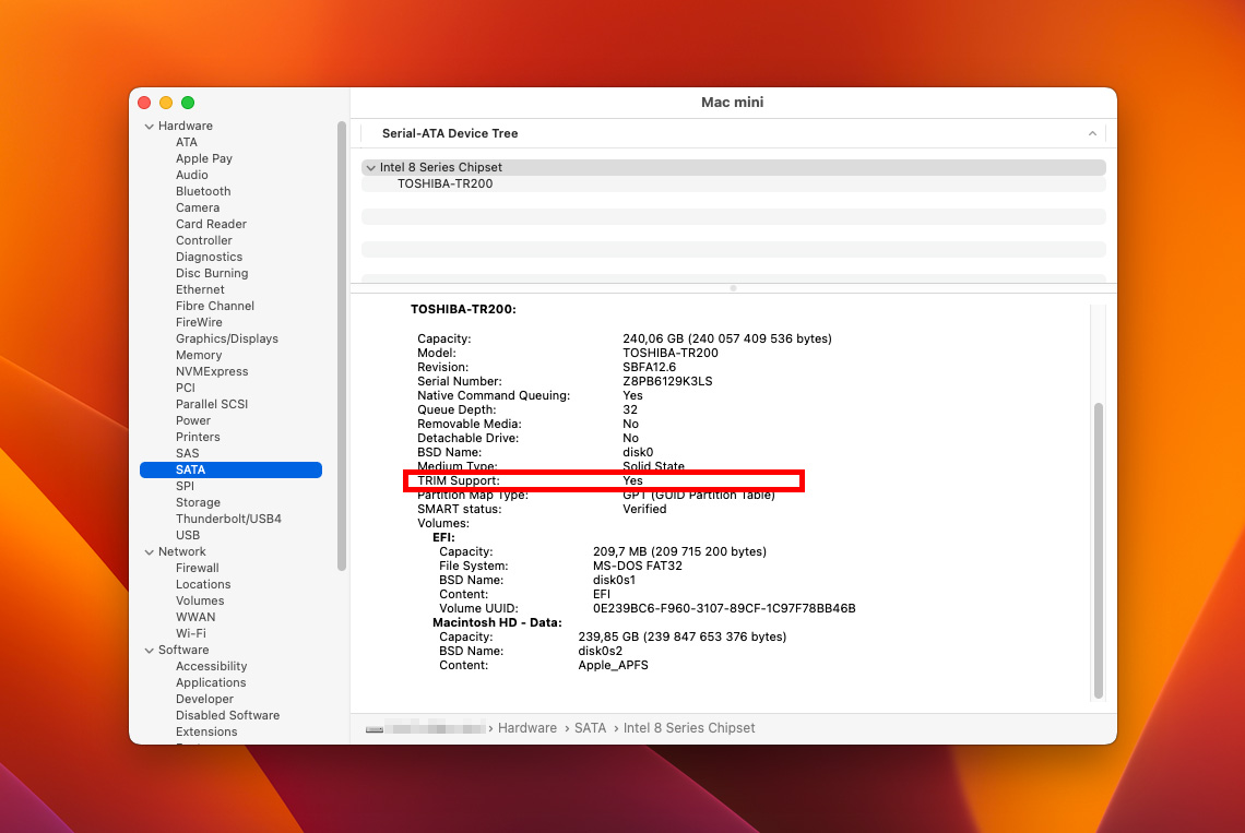 software report trim ssd mac