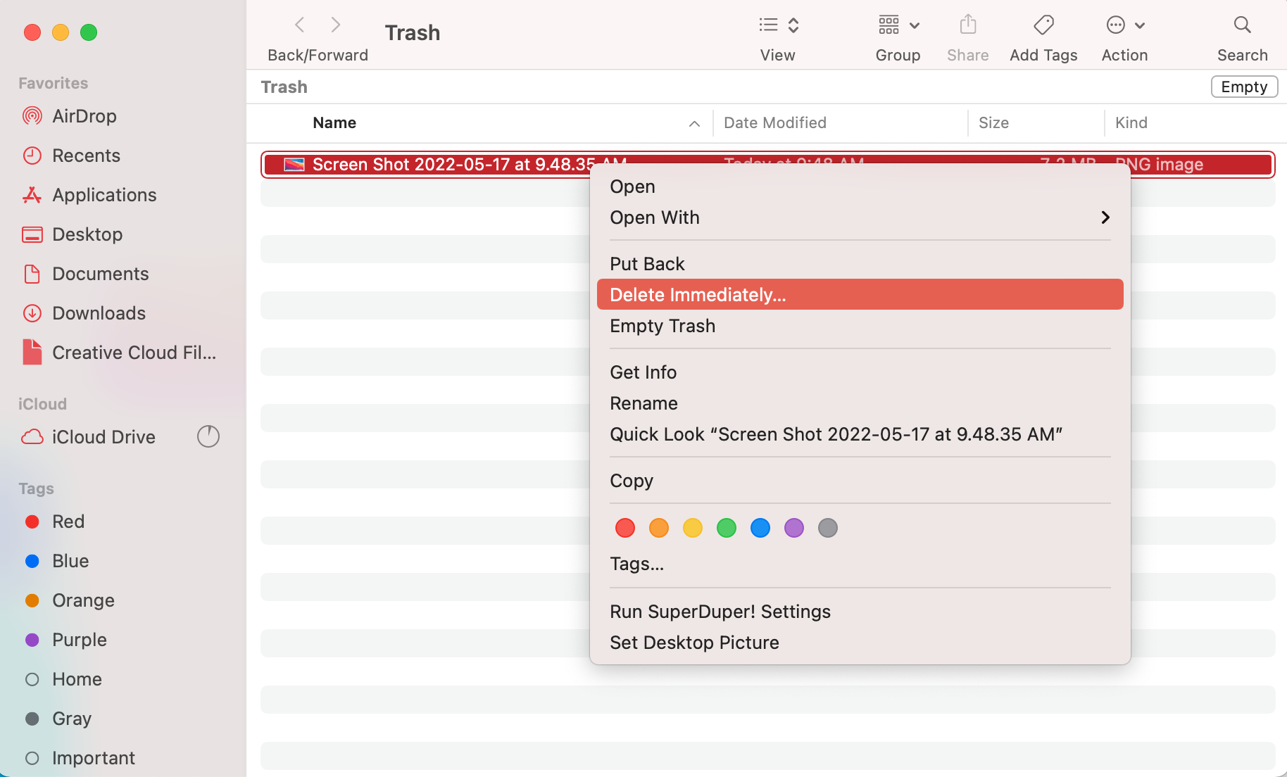 delete file from trash on mac