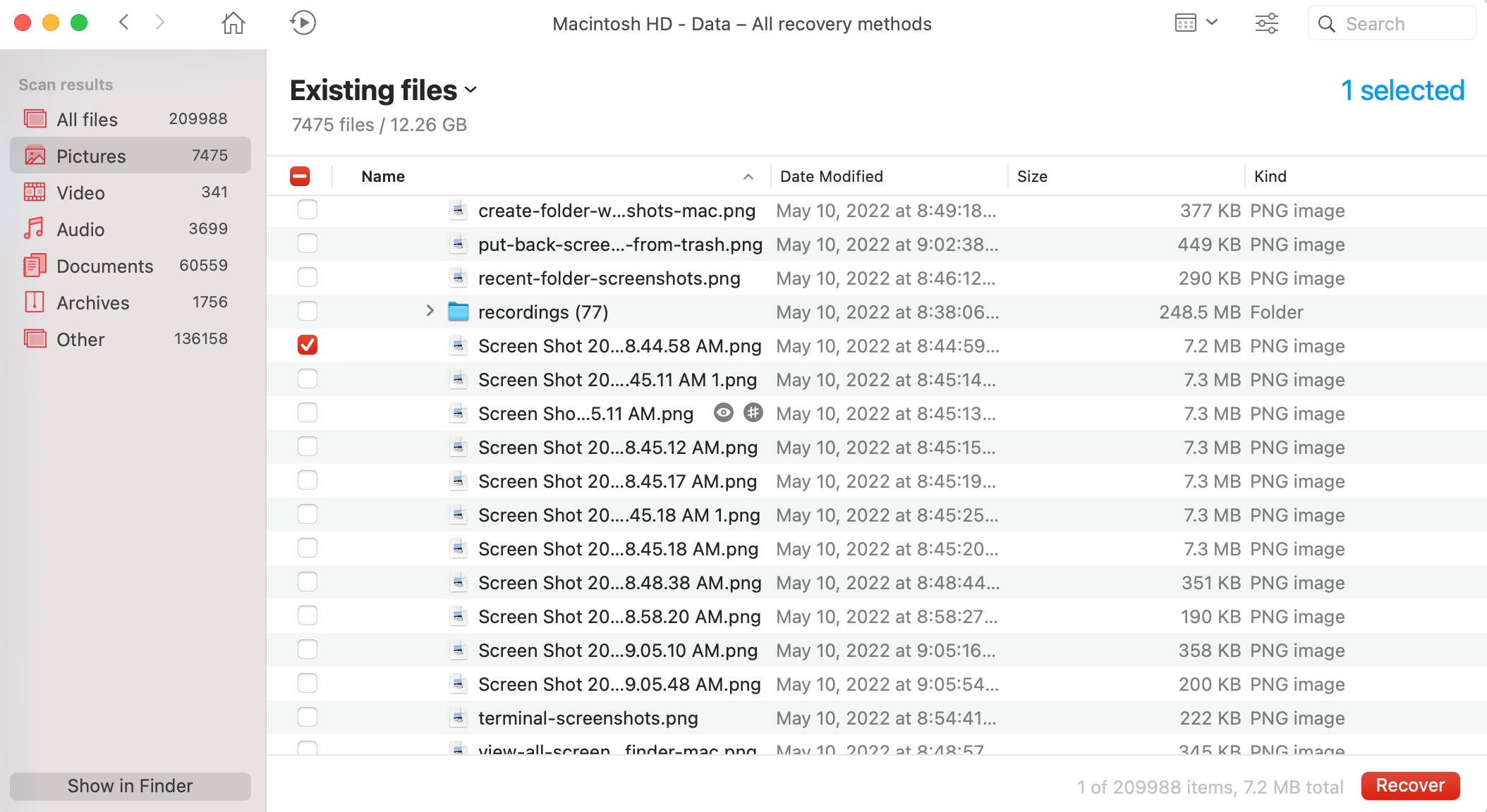 restore screenshot on mac via disk drill