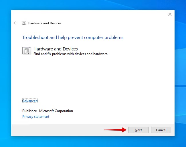 Opening the Windows troubleshooter.