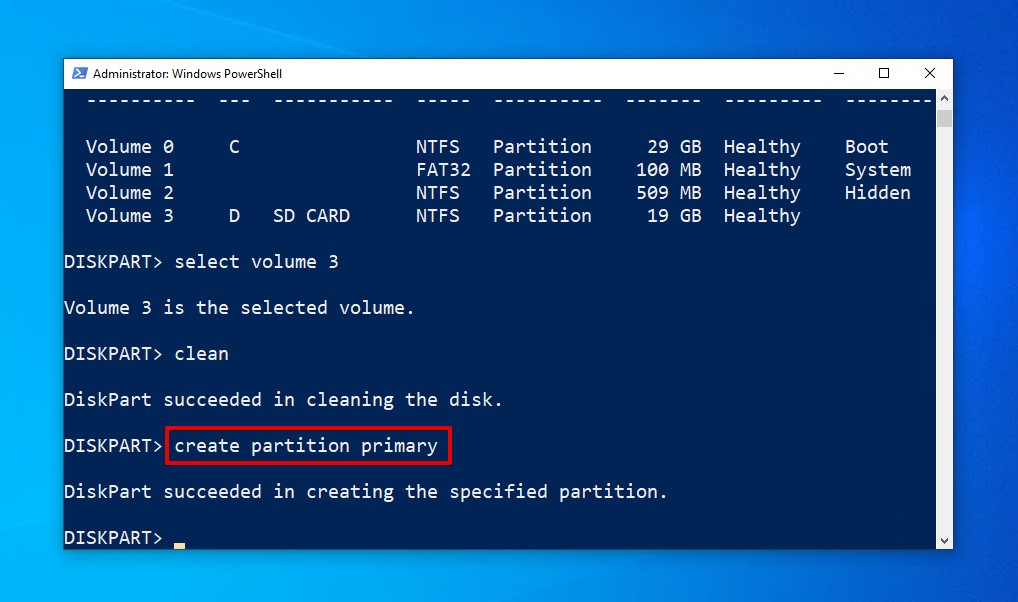 Creating a primary partition.