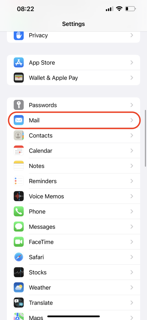 settings mail iphone