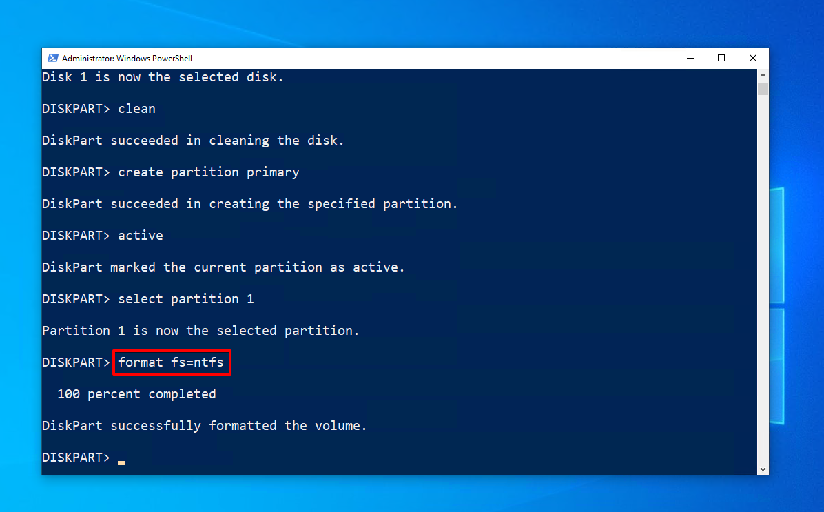 Formatting the new partition.