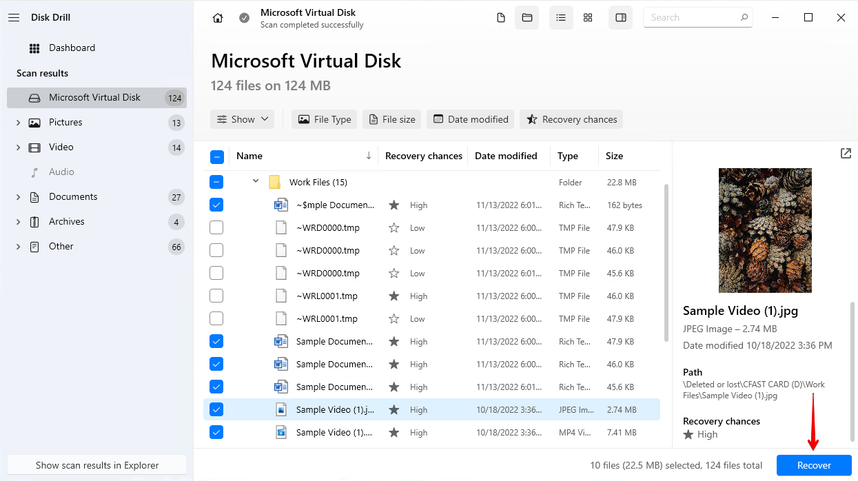 Recovering files with Disk Drill.