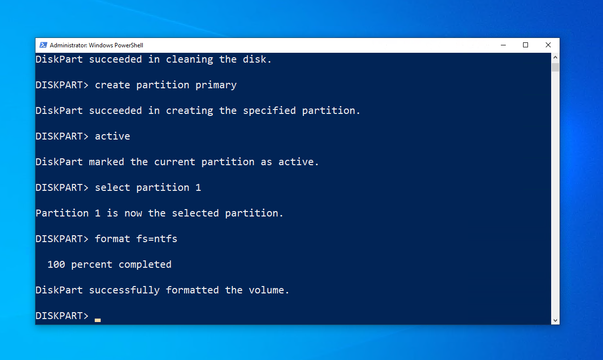 Formatting the partition.