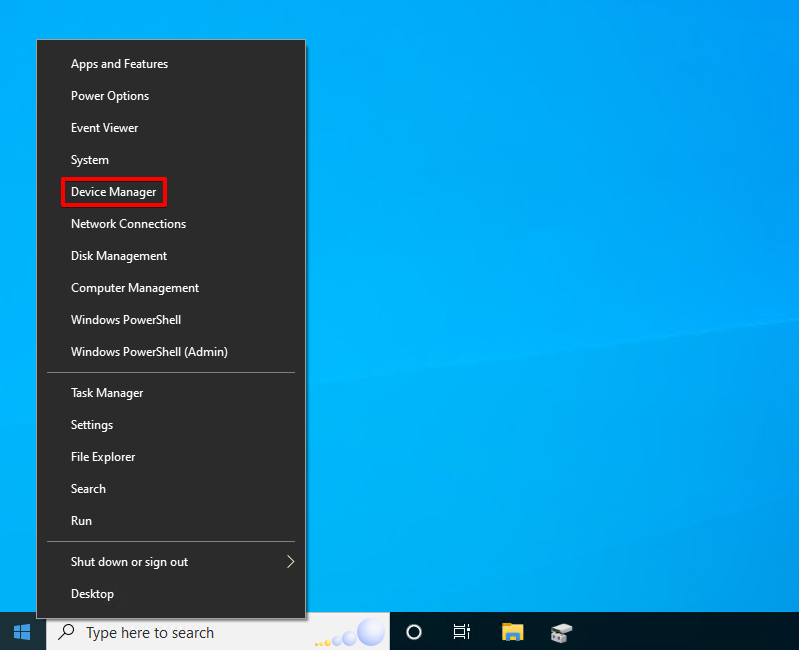 Opening Device Manager in Windows 10.