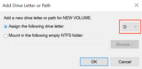 Select the Drive letter and click OK