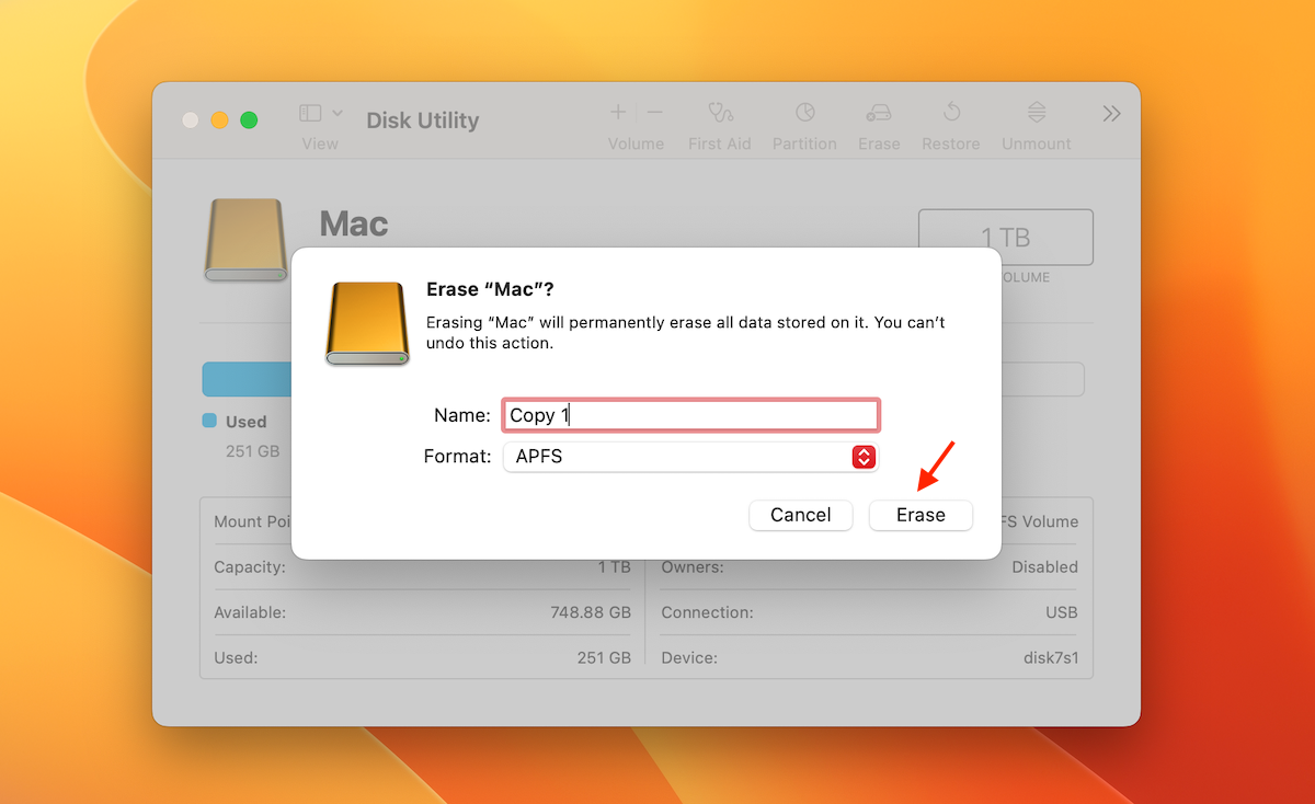 erase drive disk utility mac