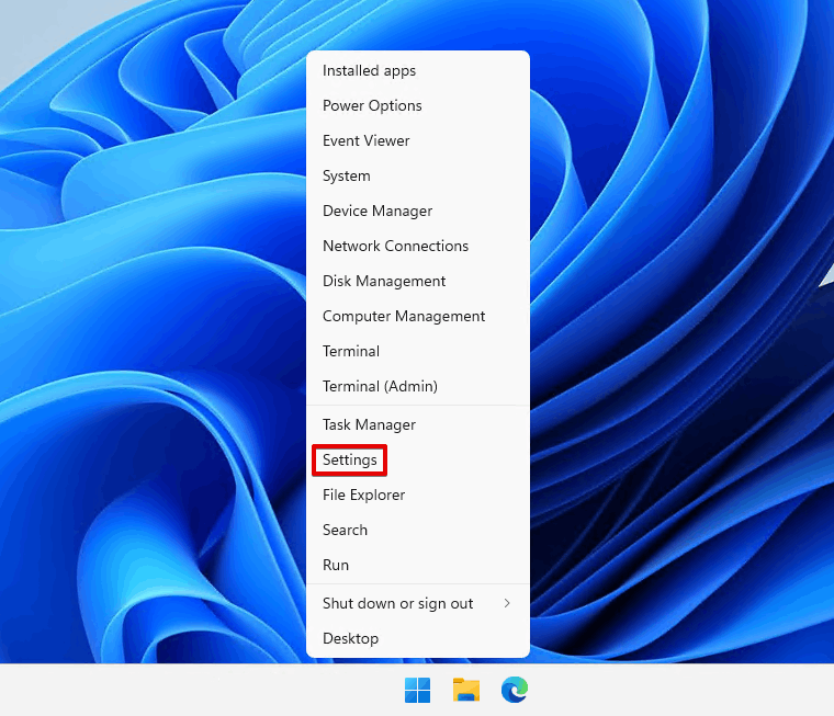 Opening the Windows 11 Settings.