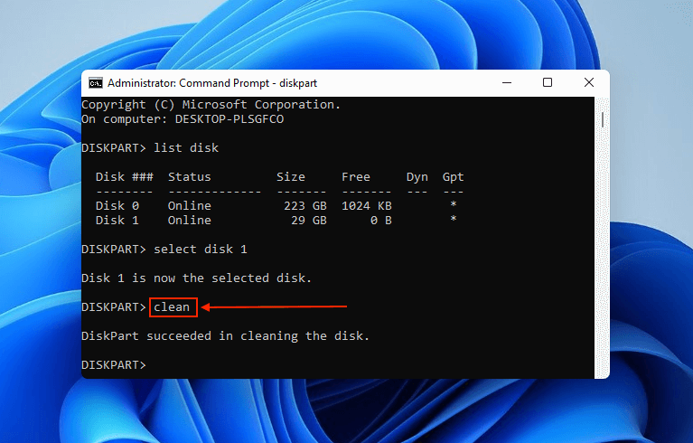 clean command in Command Prompt