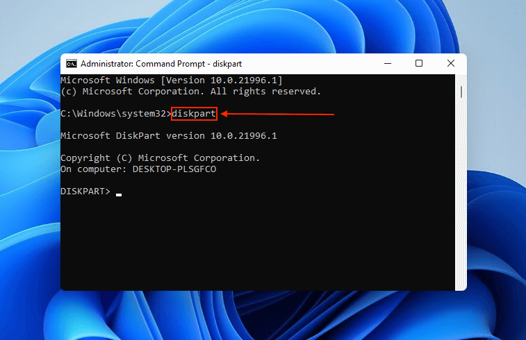 diskpart command in Command Prompt