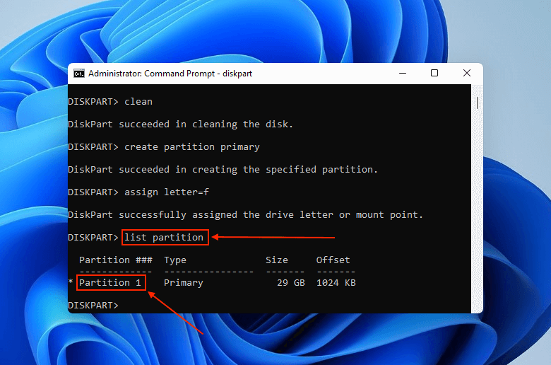 list drive partition command in Command Prompt