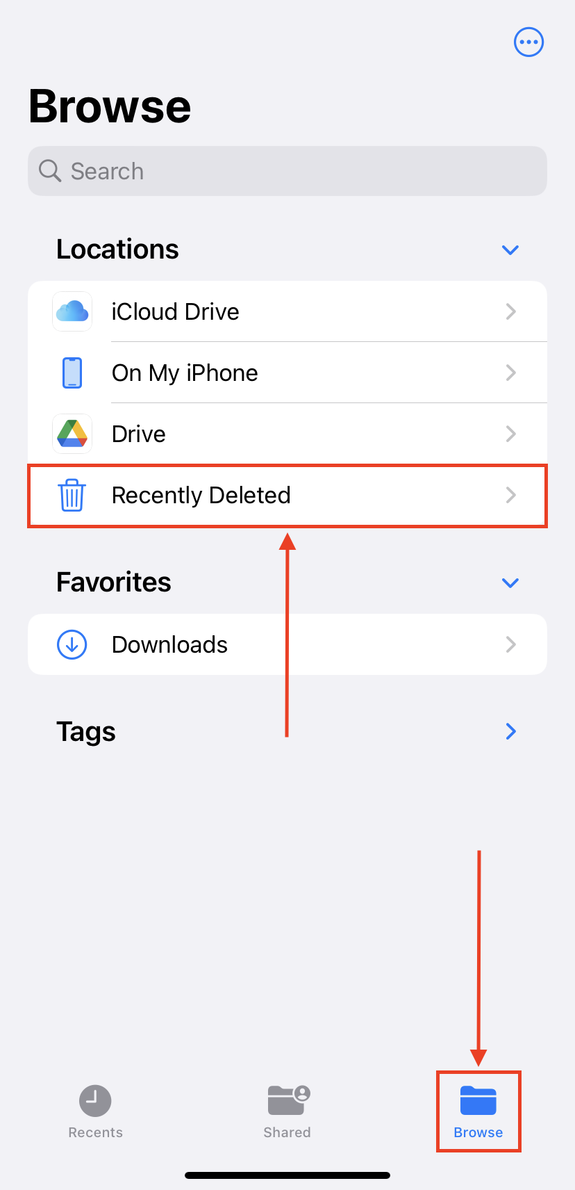 Recently Deleted Folder in Files app
