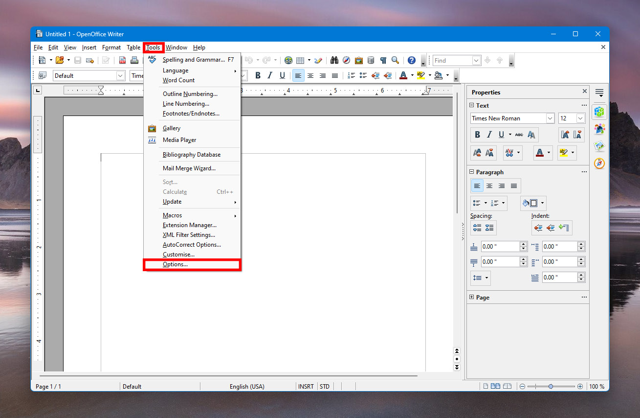 accessing tools in open office
