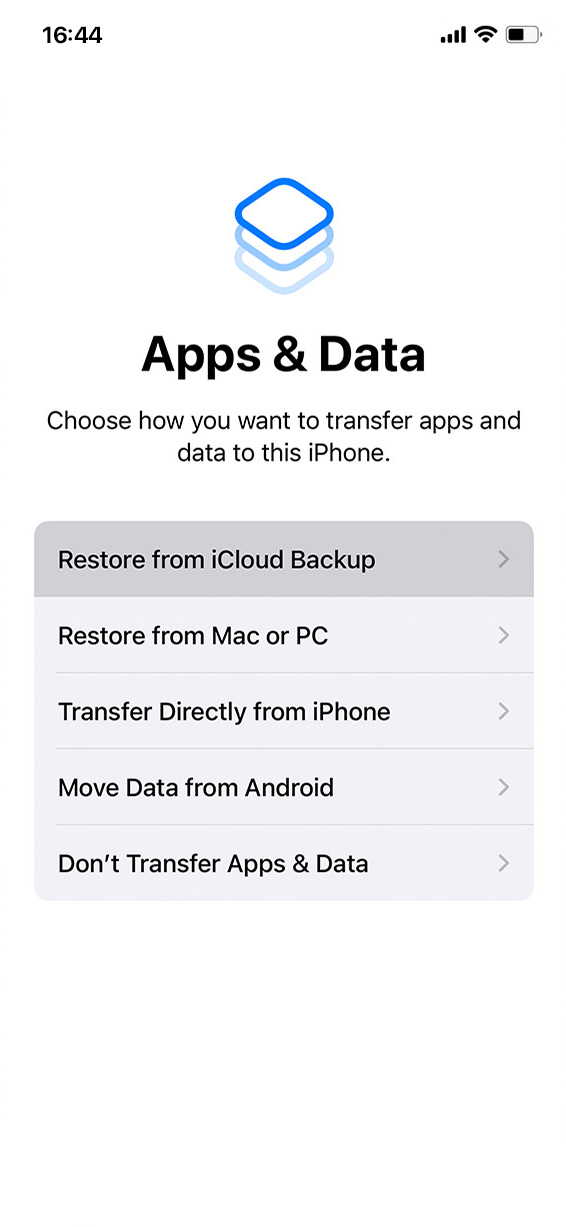 restore from icloud backup option
