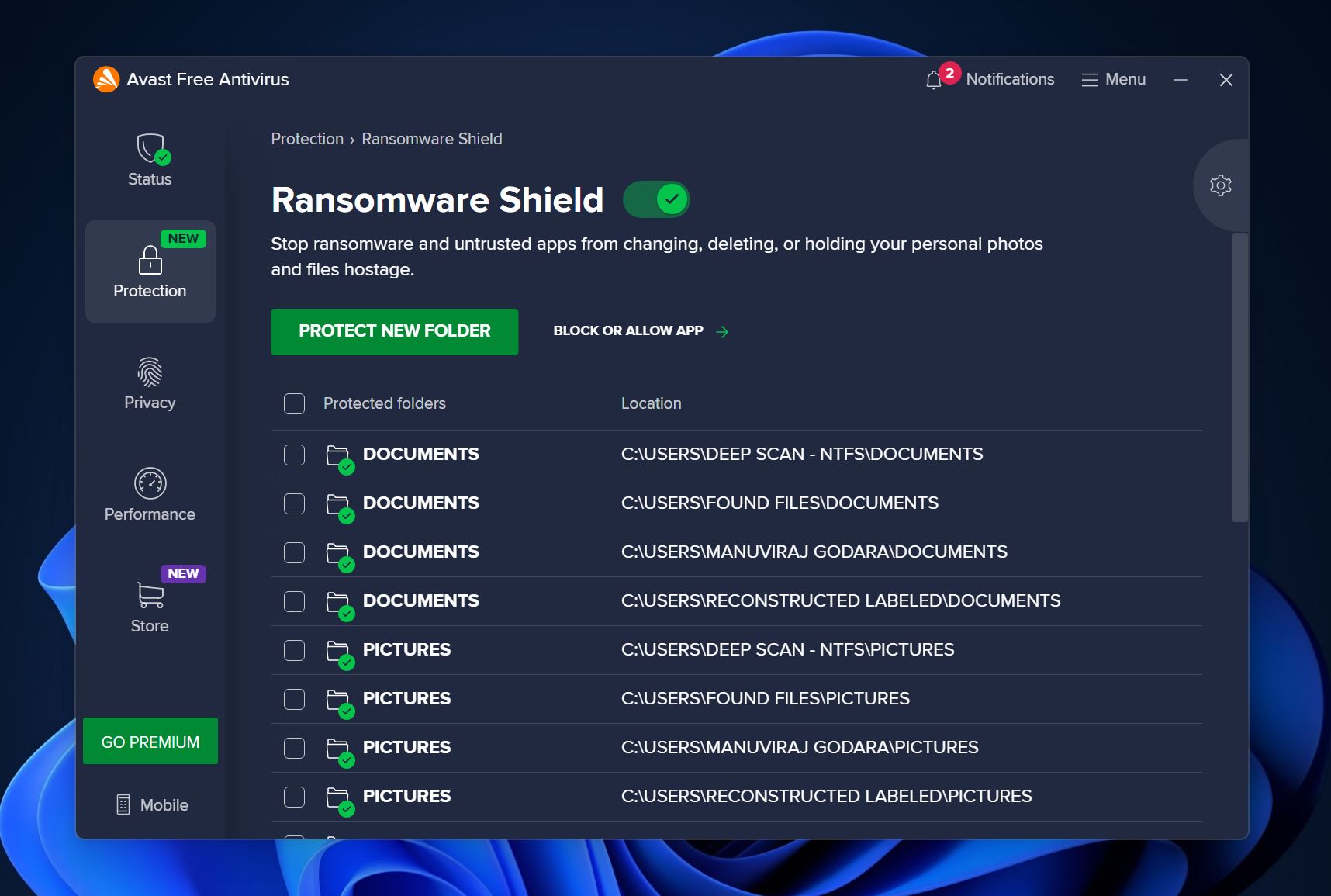 Avast's Ransomware shield.