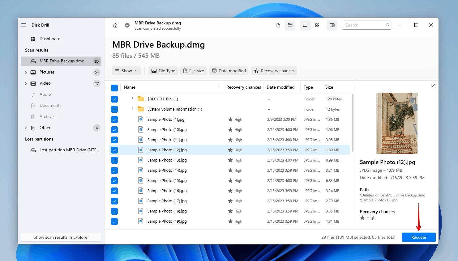 Recovering the MBR data.