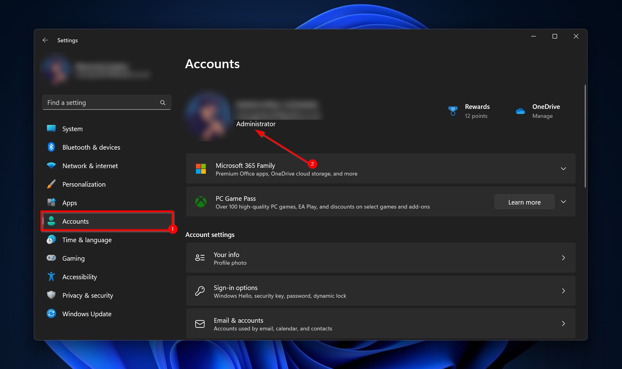 User account settings page.