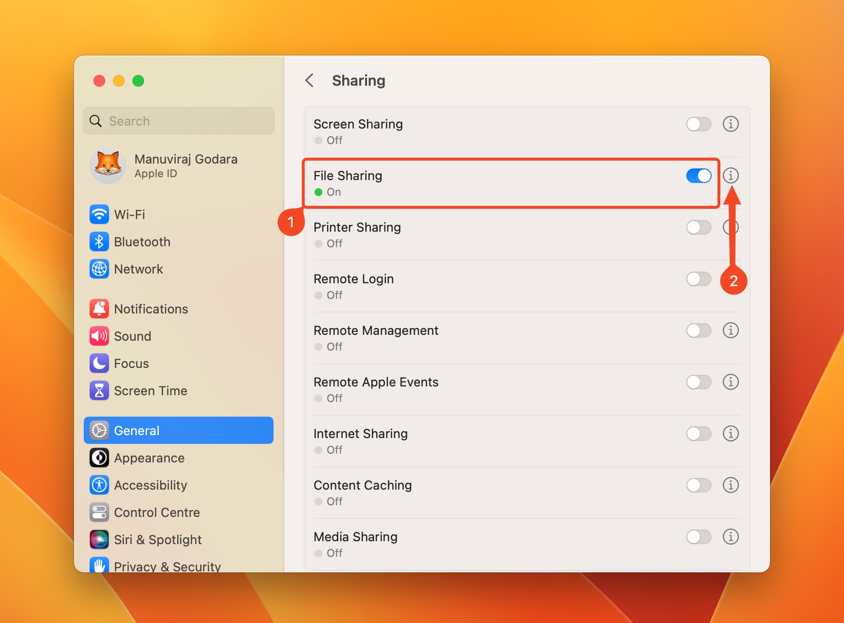 File sharing on/off switch in macOS.