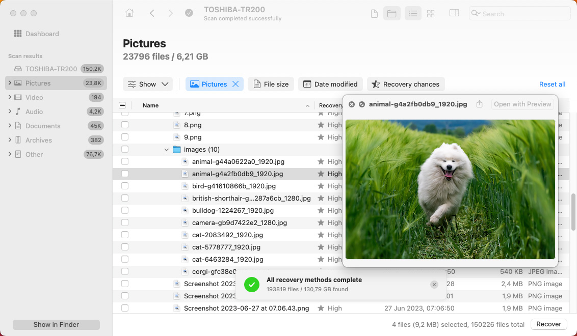 restore screenshot on mac via disk drill